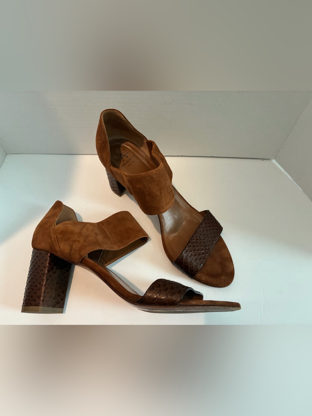 Aquatalia Tan/Brown Suede & Leather Open-Toe Sandals